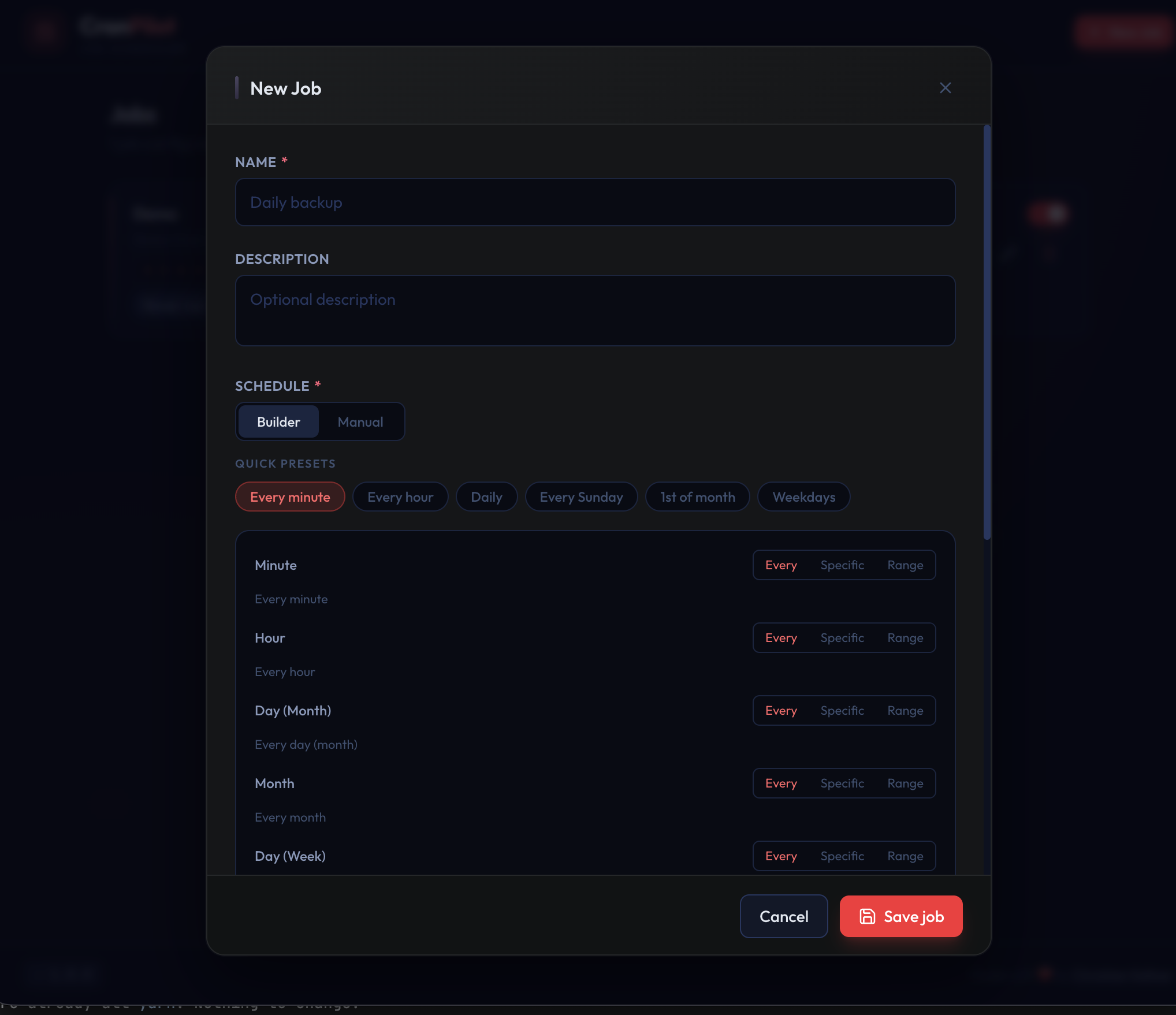 Job editor - visual schedule builder with presets